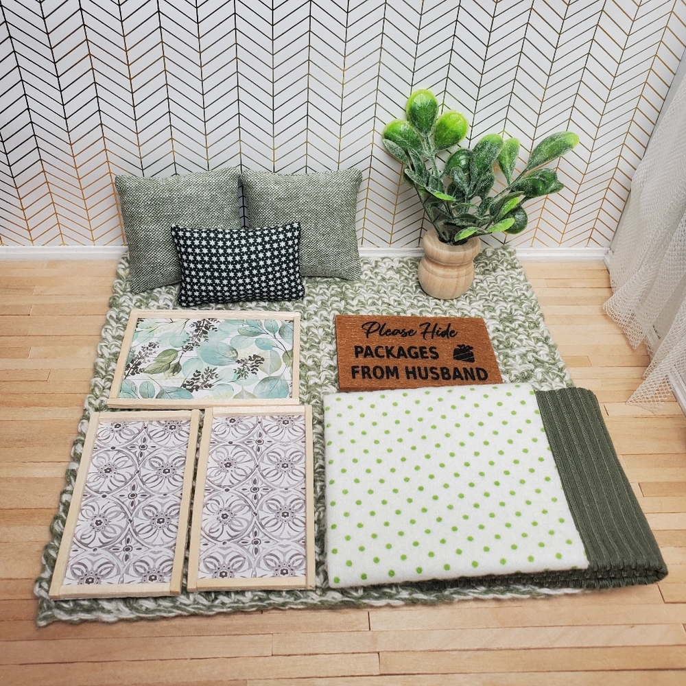 Miniature Dollhouse 1:12 Scale Decorative Set Items Green MAILEG